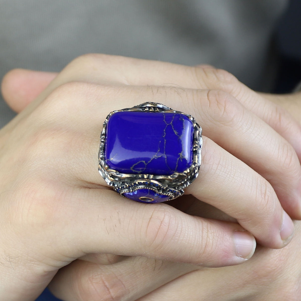 Men Handmade Lapis Lazuli Ottoman Style Ring