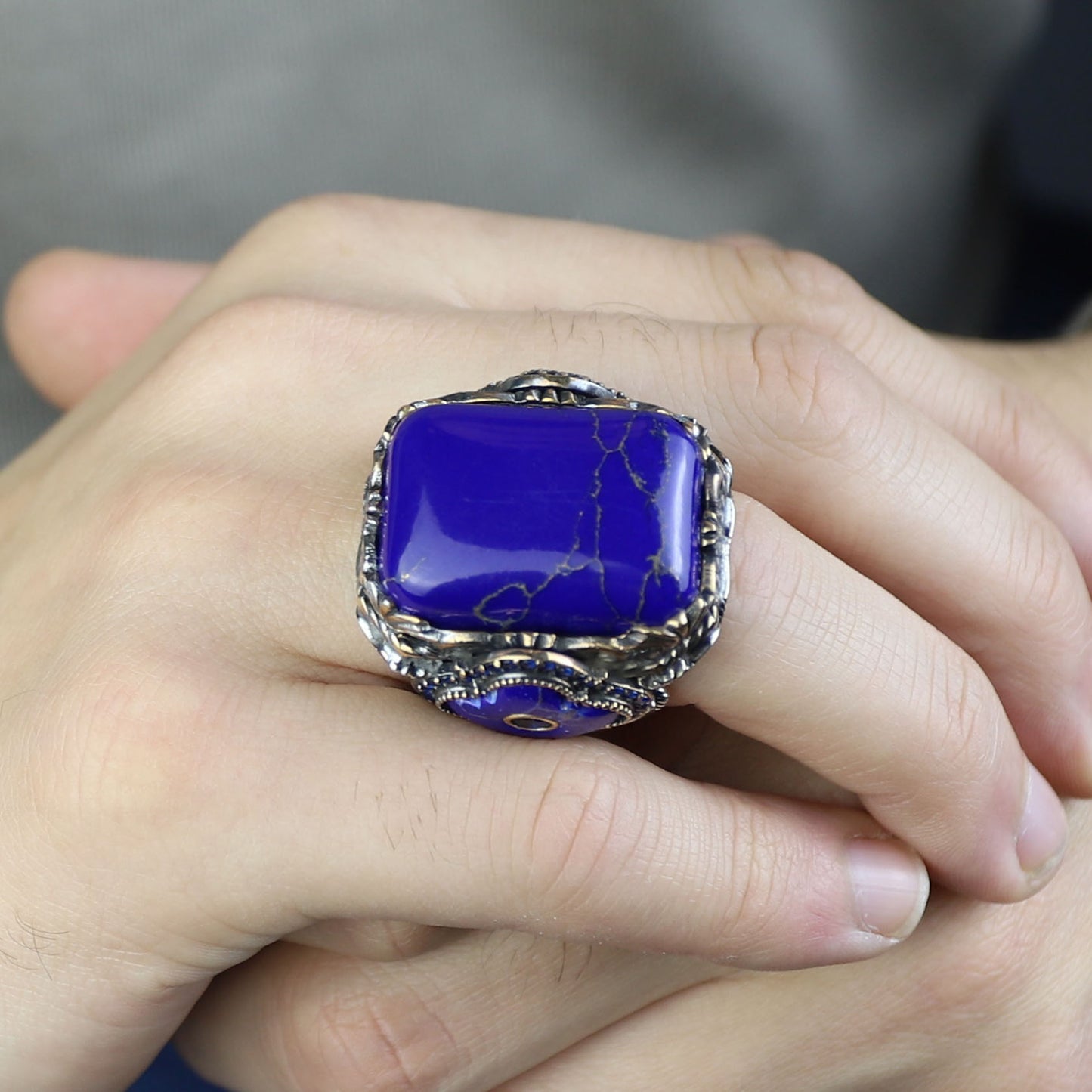 Men Handmade Lapis Lazuli Ottoman Style Ring
