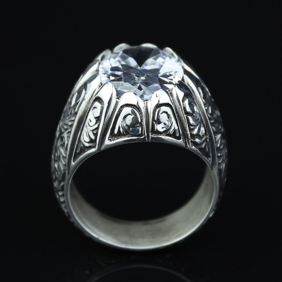 925 Sterling Silver Moissanite Ring for Men Vintage Ottoman Style