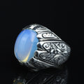 925 Sterling Silver Moonstone Ring for Men Natural Rainbow Moonstone Vintage Style