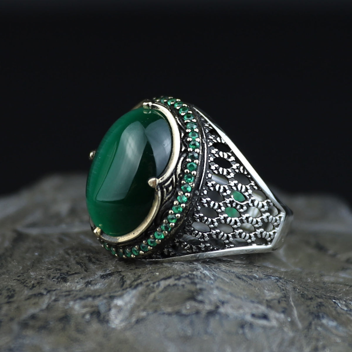 Green Tiger Eye Sterling Silver Ring, Turkish Handmade Design Ring, Silver Men's Jewelry, Natural Gemstone Ring, 925 Sterling Silver