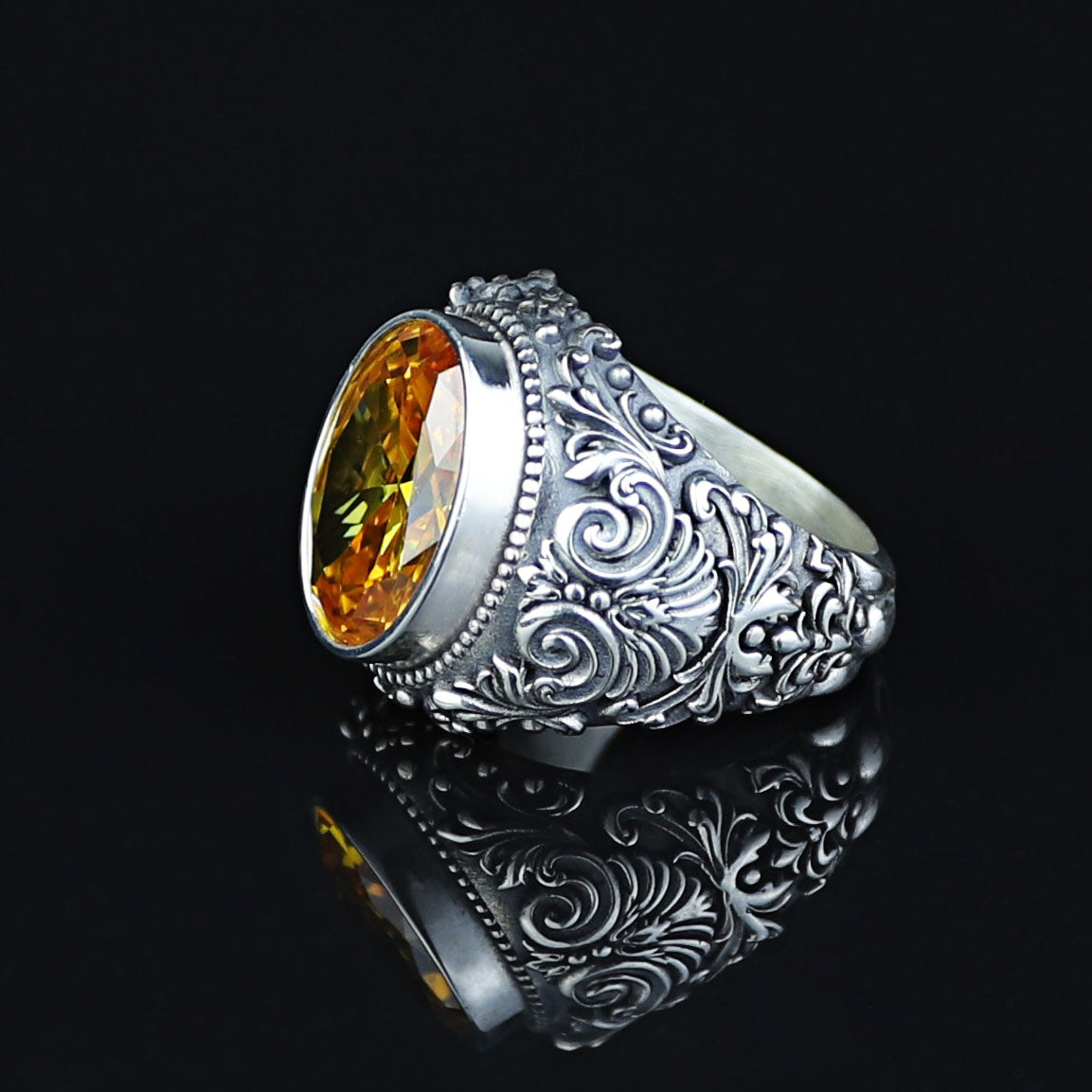 925 Sterling Silver Handmade Oval Citrine Gemstone Ring