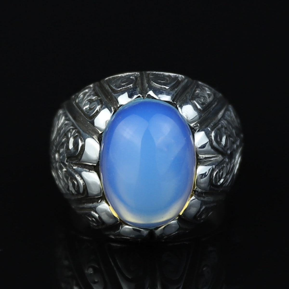 925 Sterling Silver Moonstone Ring for Men Natural Rainbow Moonstone Vintage Style