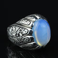 925 Sterling Silver Moonstone Ring for Men Natural Rainbow Moonstone Vintage Style
