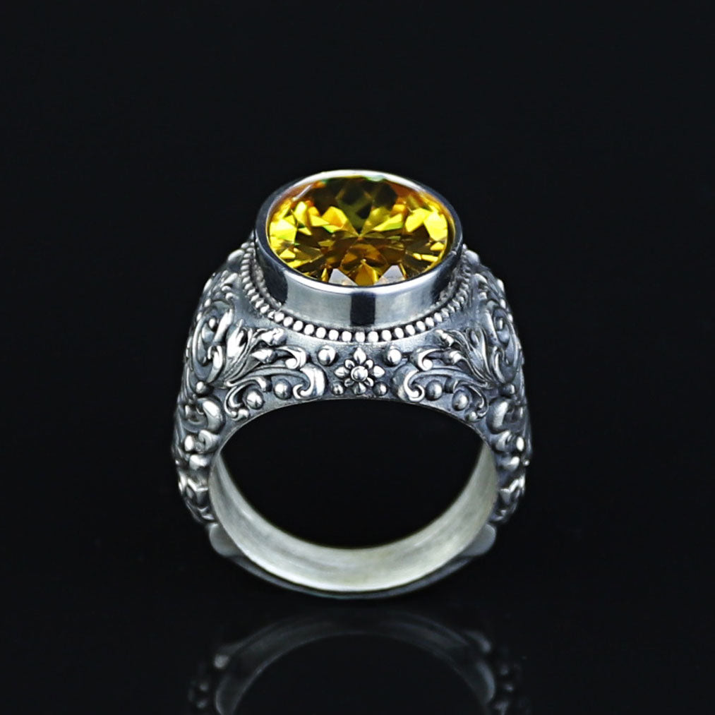 925 Sterling Silver Handmade Oval Citrine Gemstone Ring