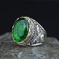 925 Silver Zodiac Leon Signet Ring, Emerald Stone Lion Head Ring, Handmade Silver Zodiac Ring, 925k Sterling Silver Ring, Ring For Men