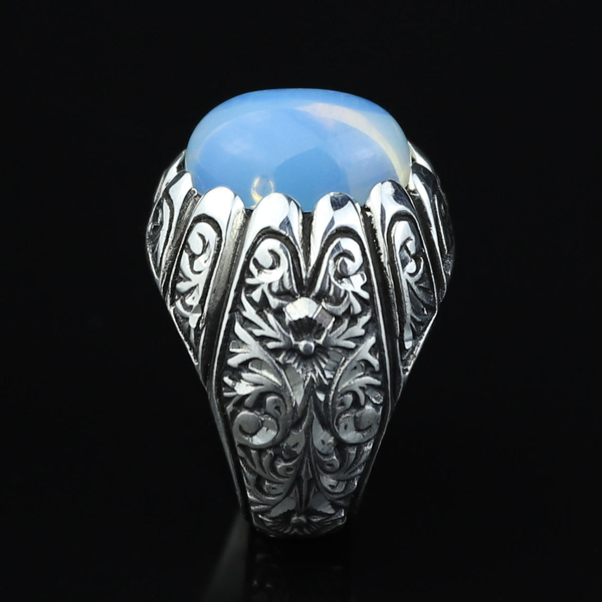 925 Sterling Silver Moonstone Ring for Men Natural Rainbow Moonstone Vintage Style