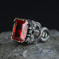 925 Silver Garnet Dragon Ring, Gothic Silver Dragon Ring, Ruby Red Unique Ring, 925k Sterling Silver , Gift For Him
