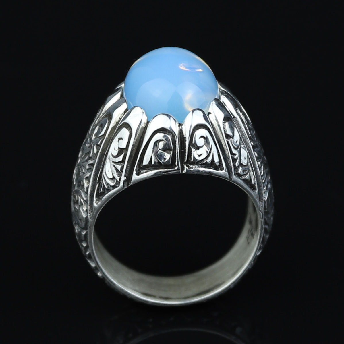 925 Sterling Silver Moonstone Ring for Men Natural Rainbow Moonstone Vintage Style