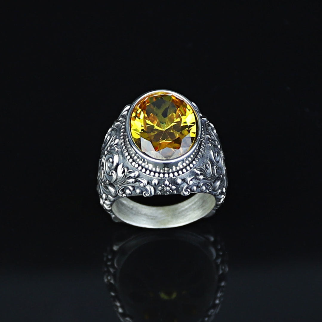 925 Sterling Silver Handmade Oval Citrine Gemstone Ring