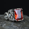 925 Silver Garnet Dragon Ring, Gothic Silver Dragon Ring, Ruby Red Unique Ring, 925k Sterling Silver , Gift For Him