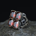 Turkish Handmade Ruby Stone Ring, Large Zulfiqar Sword Ring, Silver Red Gemstone Ruby Ring, Vintage Ruby Ring Anniversary Gift