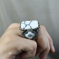 Men Silver Large White Turquoise Turkish Handmade Ring