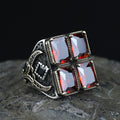 Turkish Handmade Ruby Stone Ring, Large Zulfiqar Sword Ring, Silver Red Gemstone Ruby Ring, Vintage Ruby Ring Anniversary Gift