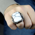 Men Silver Large White Turquoise Turkish Handmade Ring