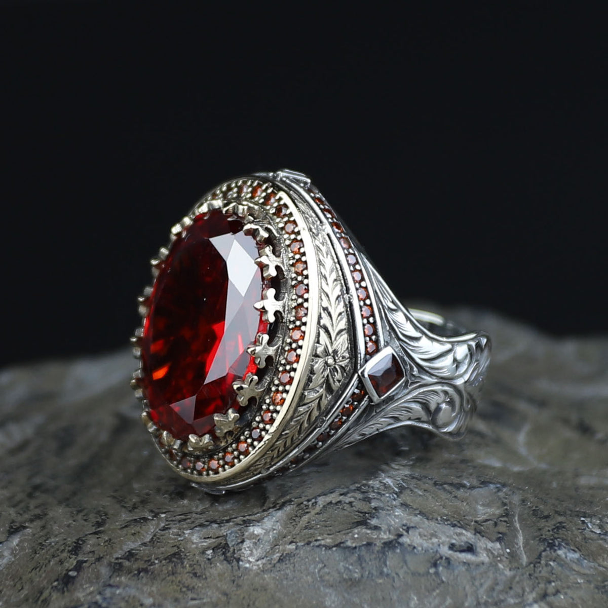 Men 925 Silver Ruby Stone Ring, Vintage Silver Red Gemstone Ruby Ring, Dark Stone Ruby Ring, Father Day Gift, Gift For Men