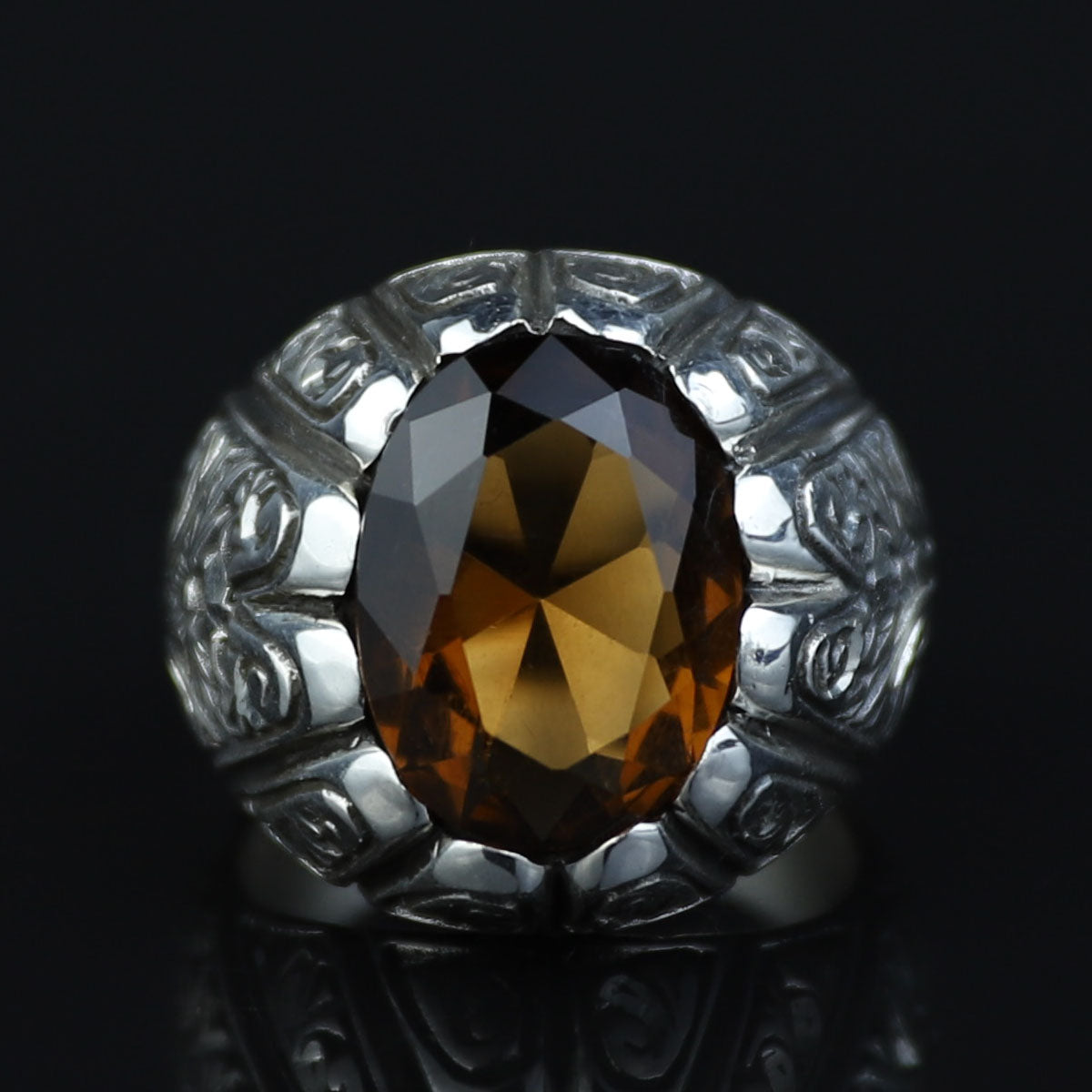 Silver Sultanite Ring for Men – Vintage Engraved Signet Style