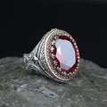 Men 925 Silver Ruby Stone Ring, Vintage Silver Red Gemstone Ruby Ring, Dark Stone Ruby Ring, Father Day Gift, Gift For Men
