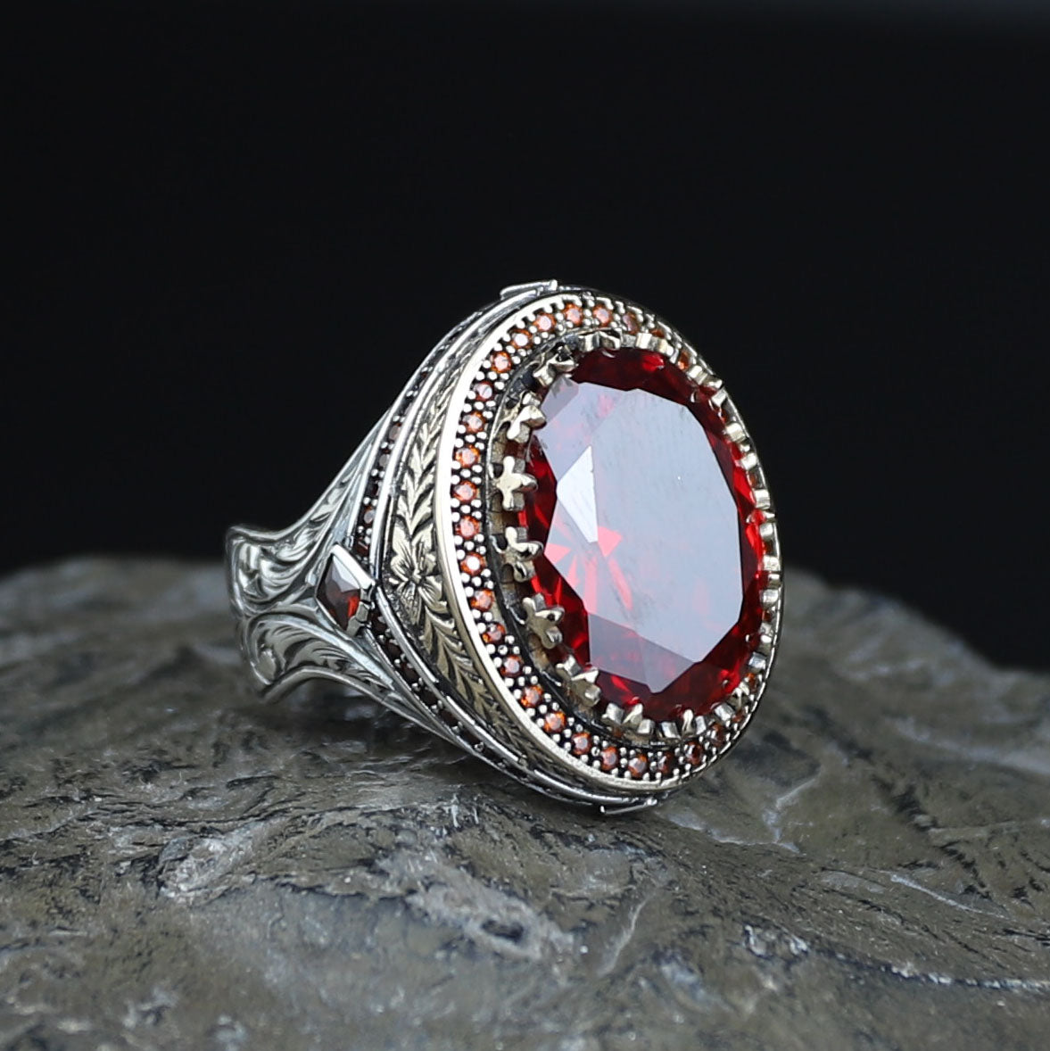 Men 925 Silver Ruby Stone Ring, Vintage Silver Red Gemstone Ruby Ring, Dark Stone Ruby Ring, Father Day Gift, Gift For Men