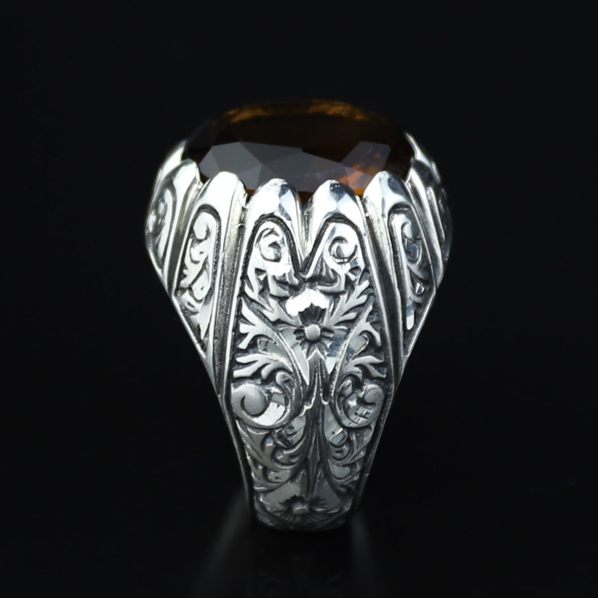 Silver Sultanite Ring for Men – Vintage Engraved Signet Style