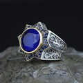 Mens Blue Sapphire Ring, Star Sapphire Gemstone Ring, Turkish Handmade Ottoman Style Ring, Turkish Handmade Ring, 925 Sterling Silver