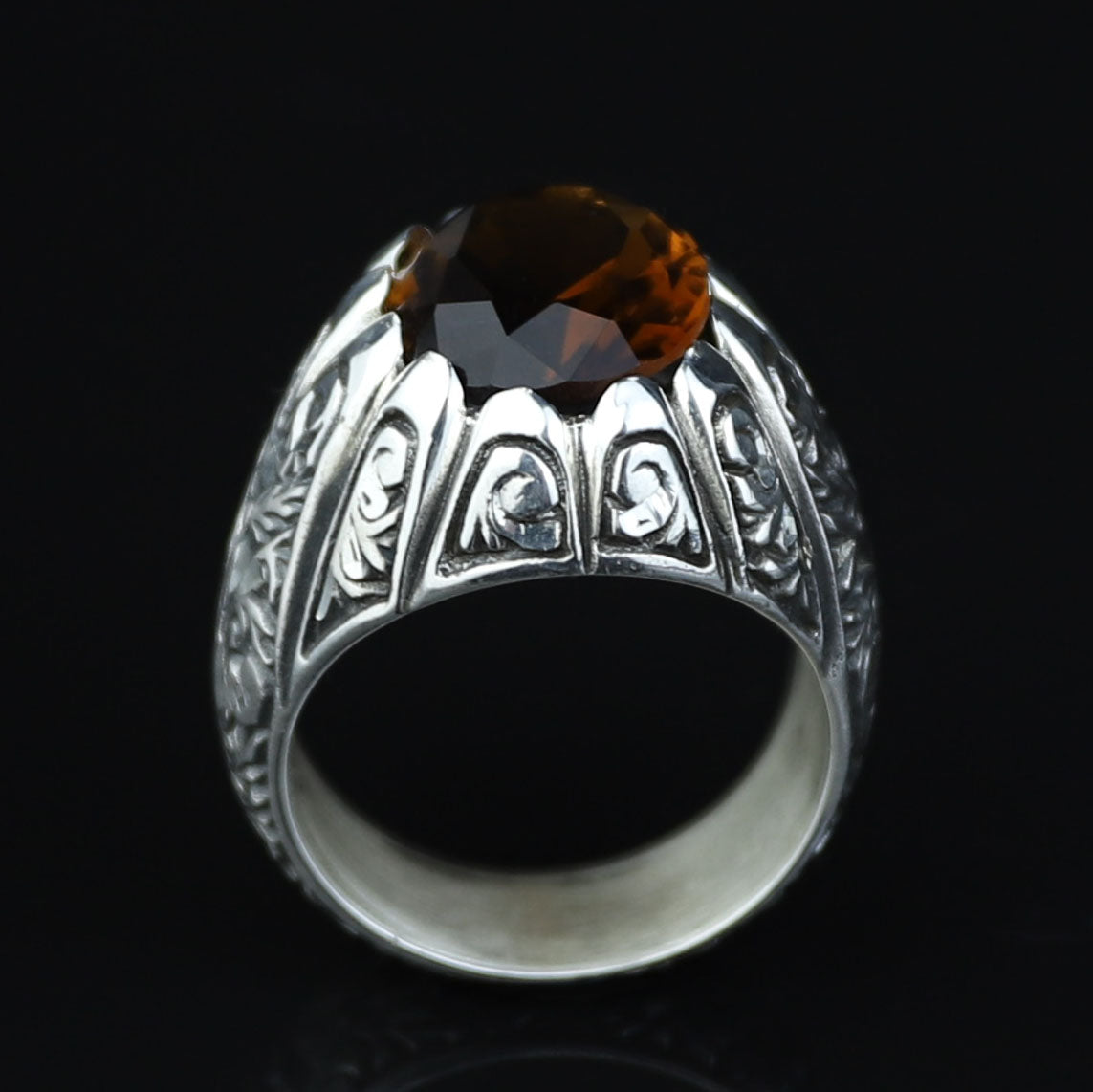Silver Sultanite Ring for Men – Vintage Engraved Signet Style