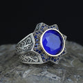 Mens Blue Sapphire Ring, Star Sapphire Gemstone Ring, Turkish Handmade Ottoman Style Ring, Turkish Handmade Ring, 925 Sterling Silver