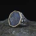 Men Blue Sapphire Stone Signet Ring, Multi Sapphire Stone Ring, Turkish Handmade Ottoman Ring , Father Day Gift, 925k Sterling Silver Ring