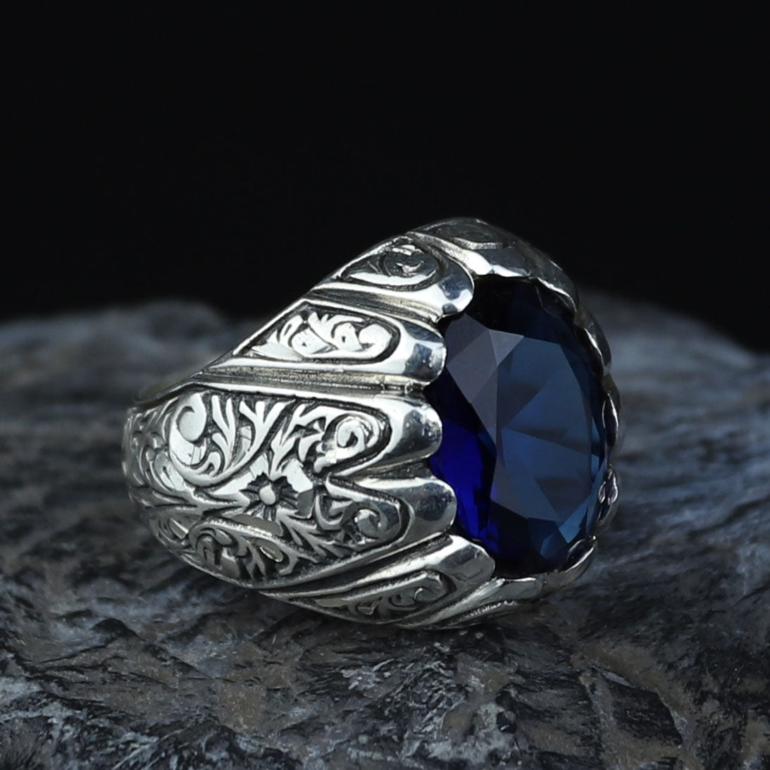 925 Sterling Silver Sapphire Ring for Men – Vintage Ottoman Style