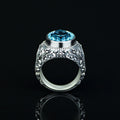 Men Silver Handmade Engraved Aquamarine Gemstone Ring