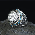 925 Silver Seal of Solomon Ring, Turquoise Stone King Solomon Signet Ring, Handmade Protection Ring, 925 Sterling Silver Ring