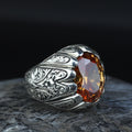 925 Sterling Silver Citrine Ring for Men – Handmade Vintage Style