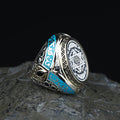 925 Sterling Silver Handmade Solomon Signet Ring, Turquoise Stone King Solomon Signet Ring, Gift For Men