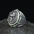 925 Sterling Silver Emerald Stone Islamic Ring, Ottoman Style Handmade Arabic Ring, Gift For Men