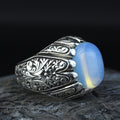 925 Sterling Silver Moonstone Ring for Men Natural Rainbow Moonstone Vintage Style