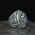 925 Sterling Silver Emerald Stone Islamic Ring, Ottoman Style Handmade Arabic Ring, Gift For Men