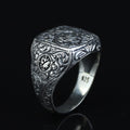 Silver Engraved Gothic Ring, Statement Engraved Signet Ring, Hand Engraved Signet Ring, Unisex Band Ring