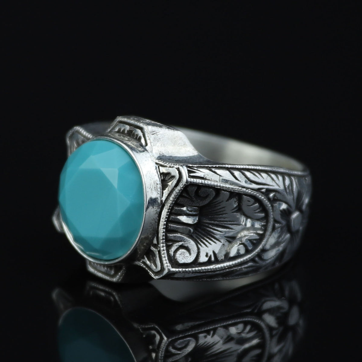 925 Sterling Silver Turquoise Ring for Men – Handmade Vintage Style