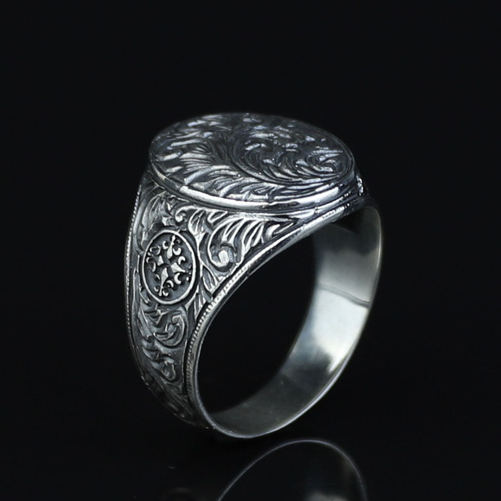 Silver Engraved Gothic Ring, Statement Engraved Signet Ring, Hand Engraved Signet Ring, Unisex Band Ring, 925k Sterling Silver