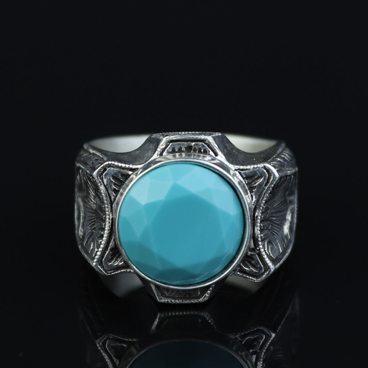 925 Sterling Silver Turquoise Ring for Men – Handmade Vintage Style