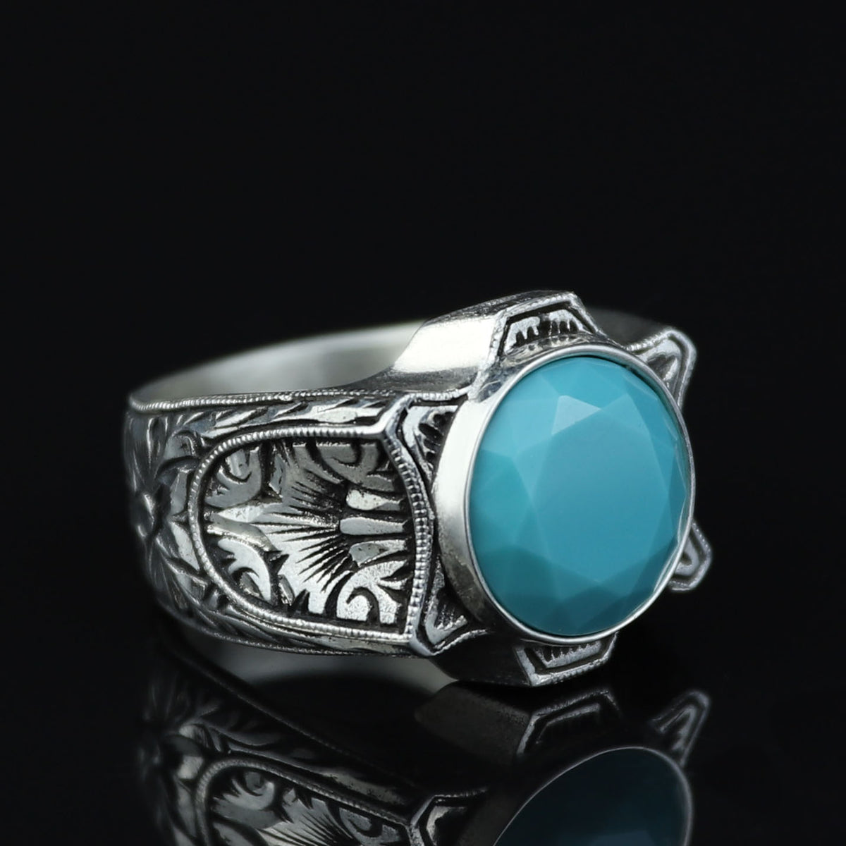 925 Sterling Silver Turquoise Ring for Men – Handmade Vintage Style