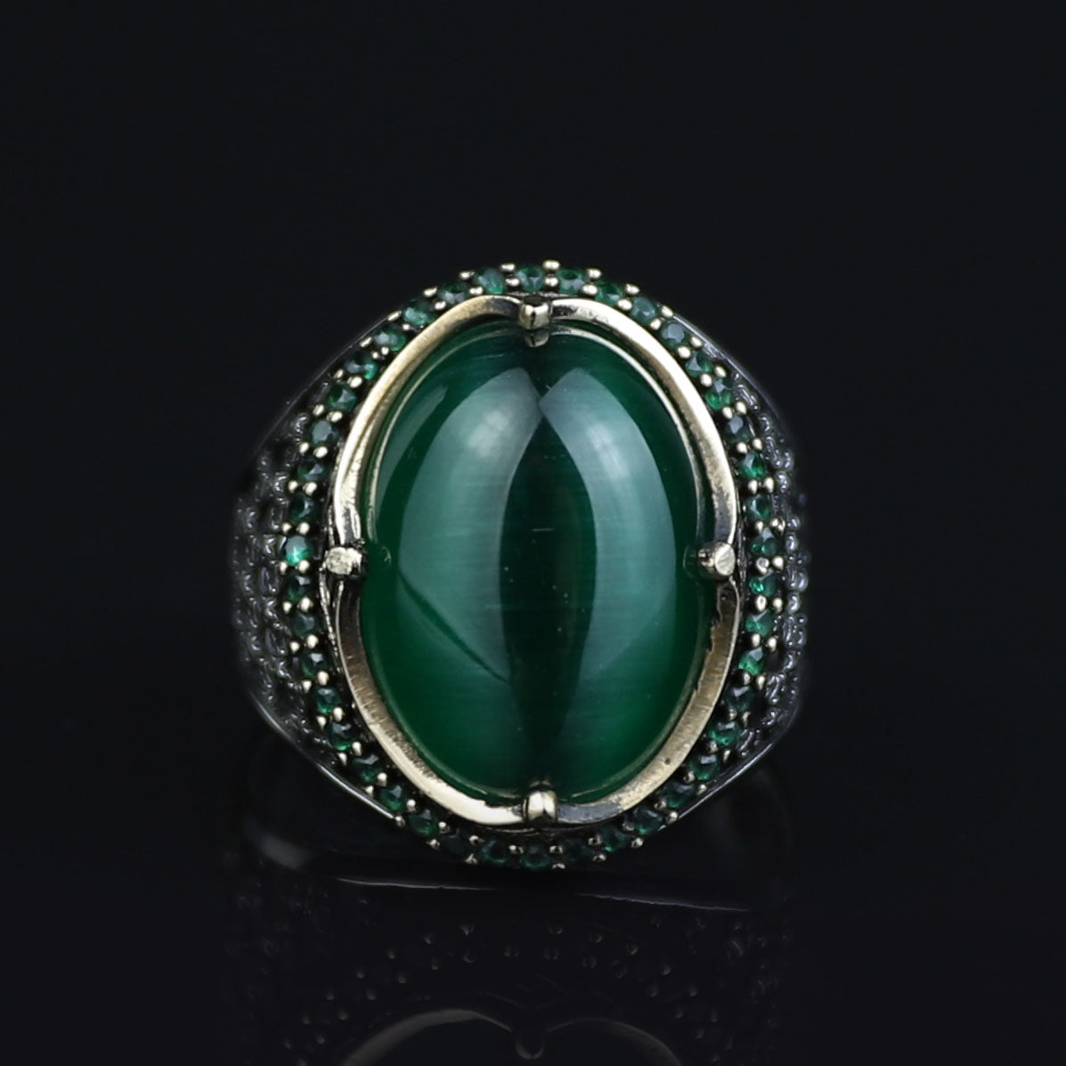 Green Tiger Eye Sterling Silver Ring, Turkish Handmade Design Ring, Silver Men's Jewelry, Natural Gemstone Ring, 925 Sterling Silver