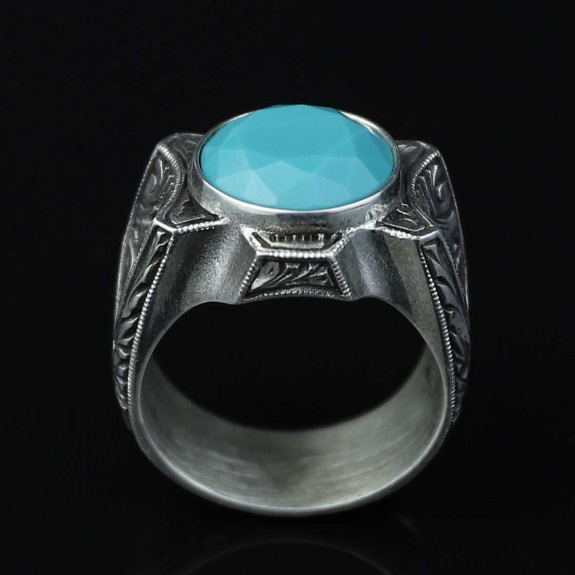 925 Sterling Silver Turquoise Ring for Men – Handmade Vintage Style