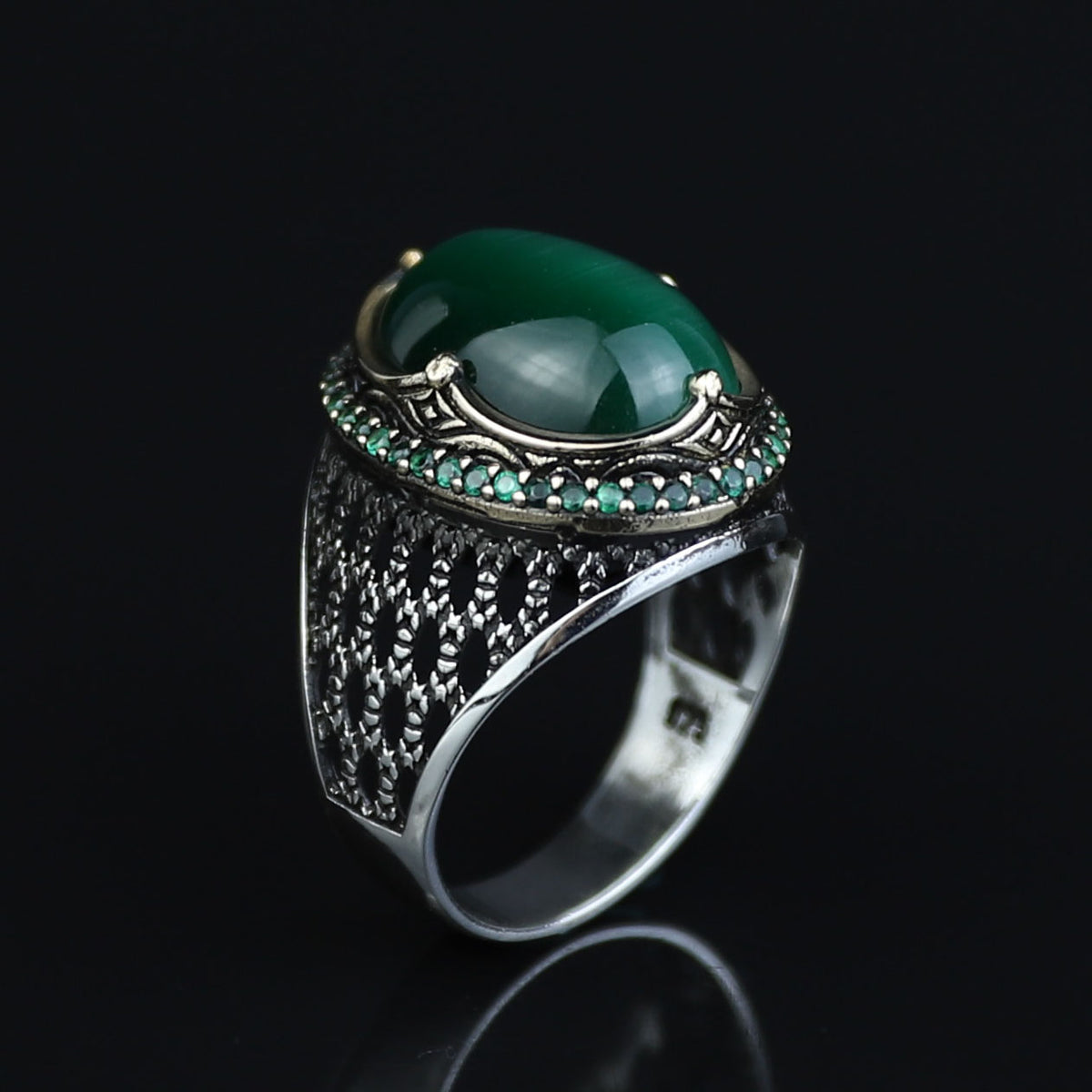 Green Tiger Eye Sterling Silver Ring, Turkish Handmade Design Ring, Silver Men's Jewelry, Natural Gemstone Ring, 925 Sterling Silver