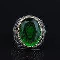 925 Silver Zodiac Leon Signet Ring, Emerald Stone Lion Head Ring, Handmade Silver Zodiac Ring, 925k Sterling Silver Ring, Ring For Men