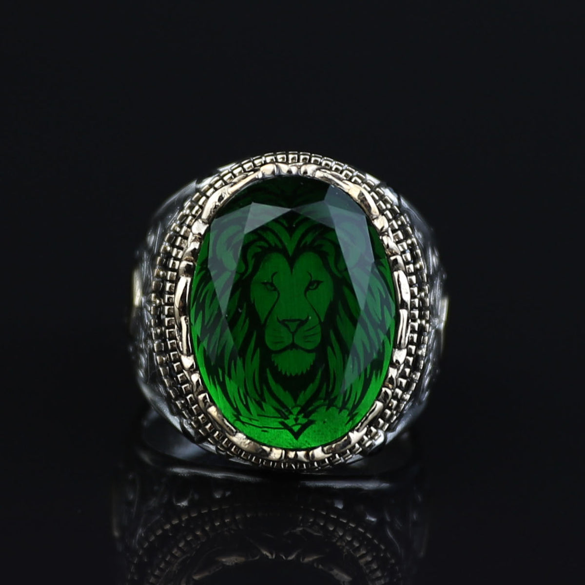 925 Silver Zodiac Leon Signet Ring, Emerald Stone Lion Head Ring, Handmade Silver Zodiac Ring, 925k Sterling Silver Ring, Ring For Men