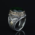 925 Silver Zodiac Leon Signet Ring, Emerald Stone Lion Head Ring, Handmade Silver Zodiac Ring, 925k Sterling Silver Ring, Ring For Men