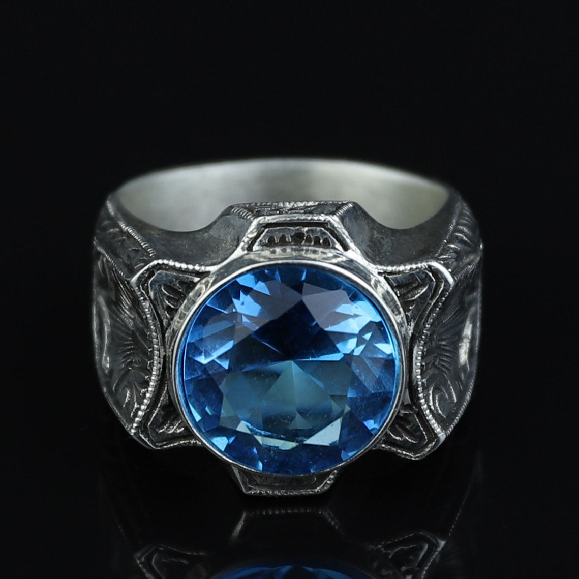 925 Sterling Silver Aquamarine Ring – Vintage Ottoman Signet Style
