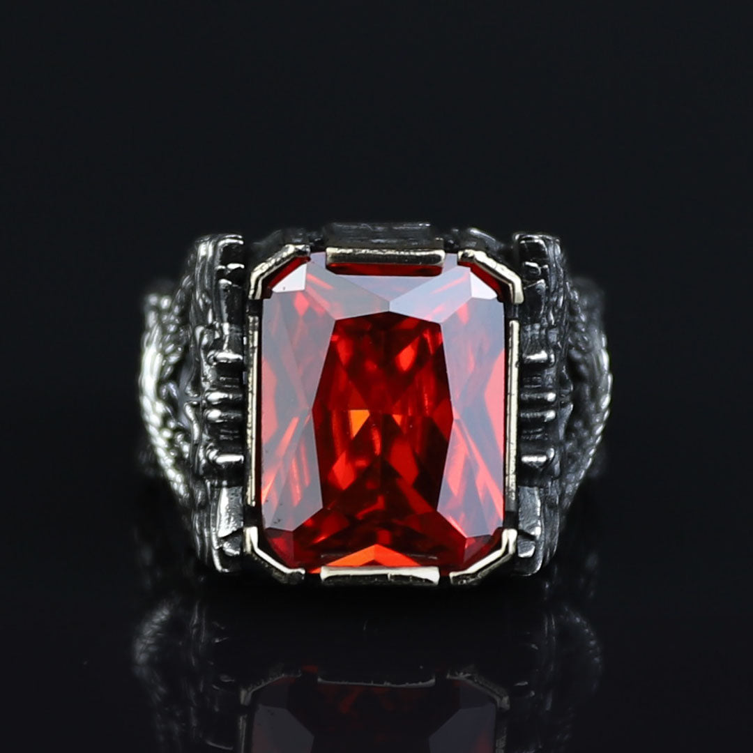 925 Silver Garnet Dragon Ring, Gothic Silver Dragon Ring, Ruby Red Unique Ring, 925k Sterling Silver , Gift For Him
