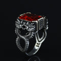 925 Silver Garnet Dragon Ring, Gothic Silver Dragon Ring, Ruby Red Unique Ring, 925k Sterling Silver , Gift For Him